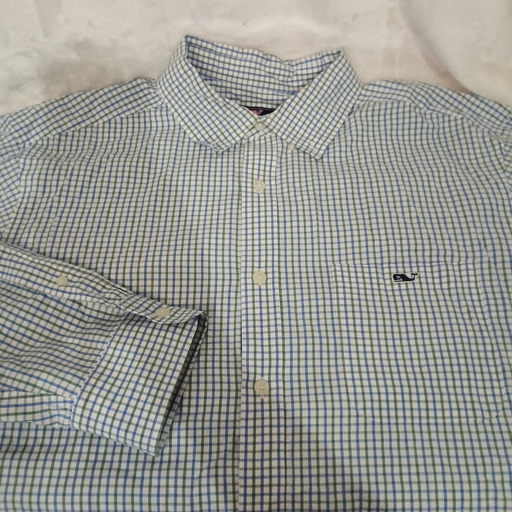 Vineyard Vines Mens XL Blue Green Tattersall Check Long Sleeve Button Down Shirt